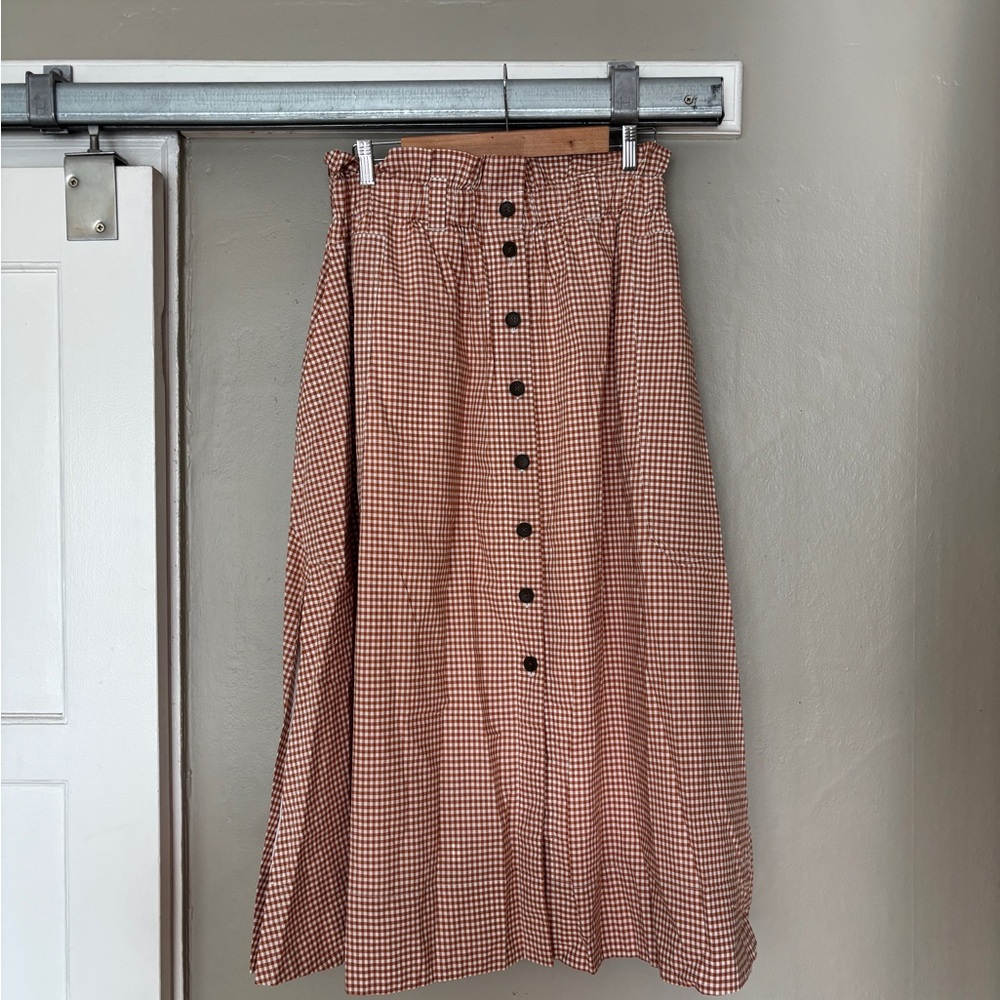 Everlane Poplin Maxi Skirt in Orange Check